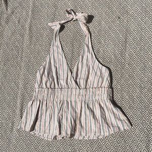 American Eagle striped peplum halter top